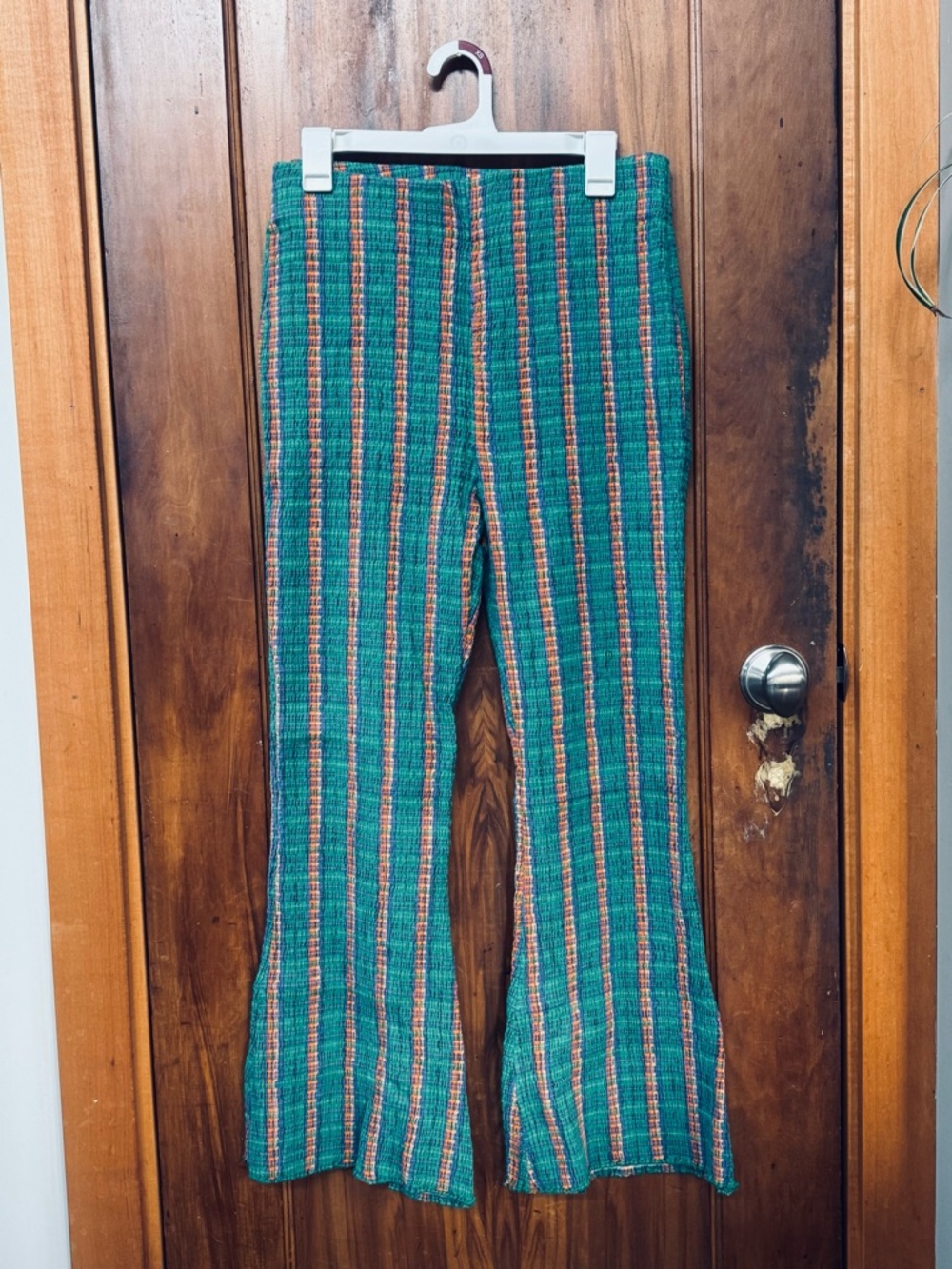 NWT Free People Fine Line High Rise Slim Flare Pants Medium Green Stretchy Med - Picture 5 of 11